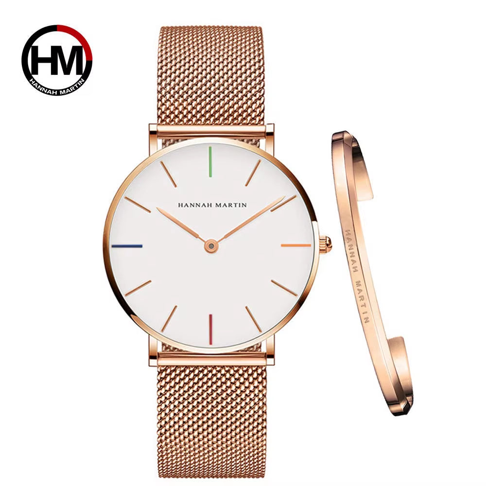 Brand 1Set Gift Women Bracelet Watch Japan Quartz Movement 36Mm Stainless Steel Mesh Gold Watches Relogio Feminino