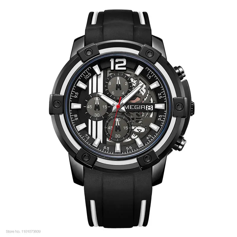 Men'S Black Silicone Strap Quartz Watches Chronograph Sports Wristwatch for Man 3Atm Waterproof Luminous Hands 2097 Yellow