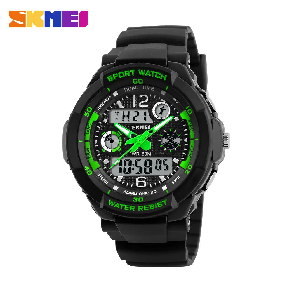 Brand 50M Waterproof Children'S Watches LED Multifunction Dual Time Quartz Digital Kids Wrist Watches Children Dress Watch