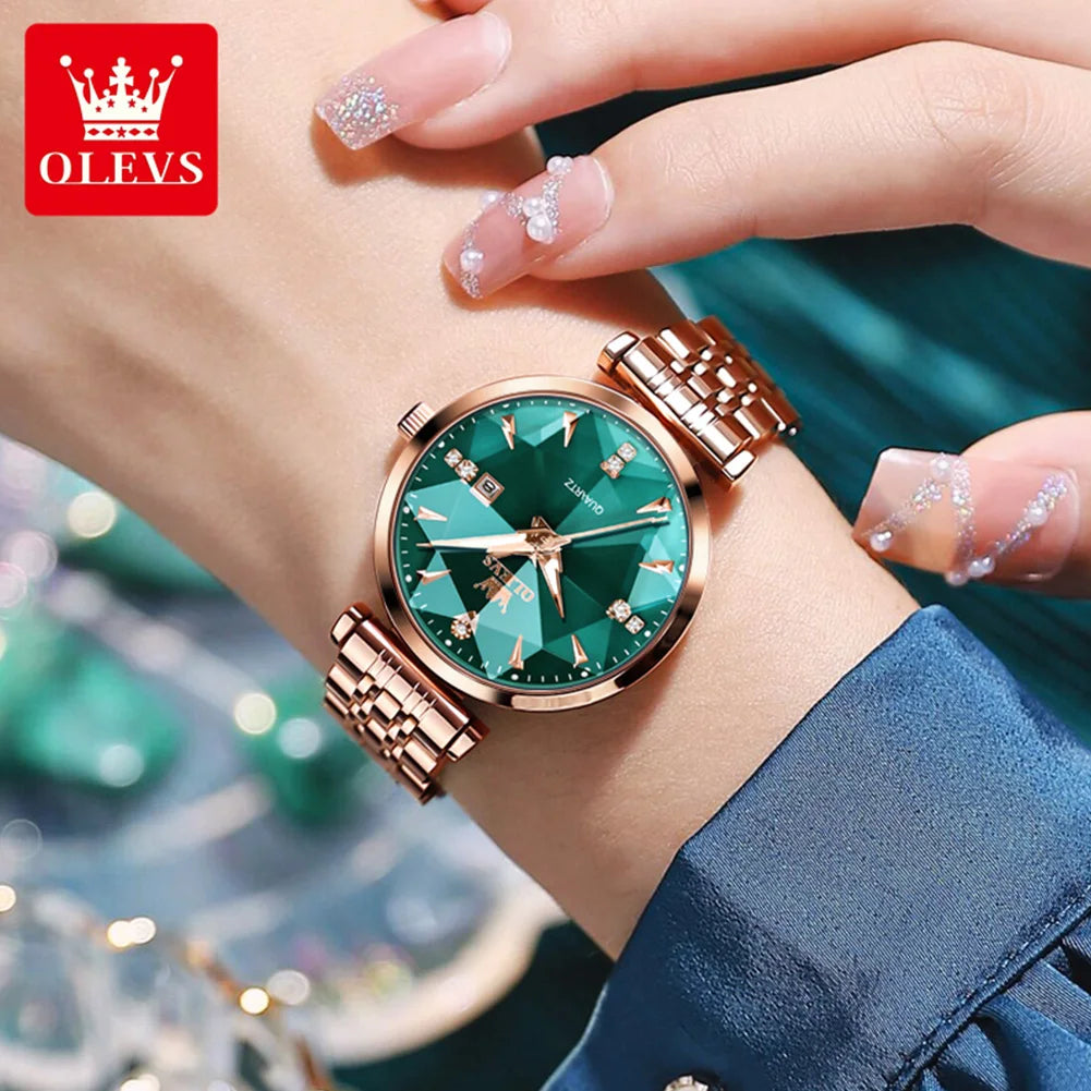 5536 Woman Watch Fashion Rhombus Mirror Calendar Quartz Watch for Women Original Waterproof Ladies Wristwatch Steel Strap