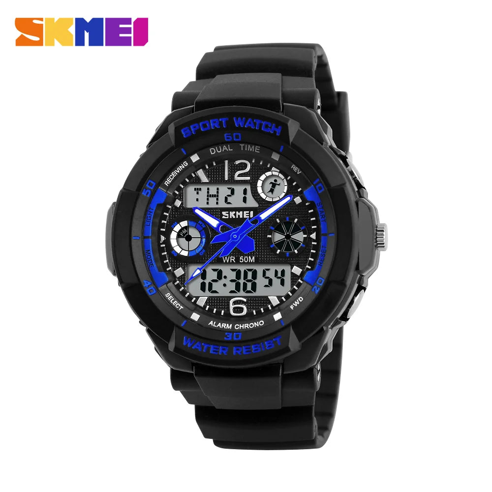 Brand 50M Waterproof Children'S Watches LED Multifunction Dual Time Quartz Digital Kids Wrist Watches Children Dress Watch