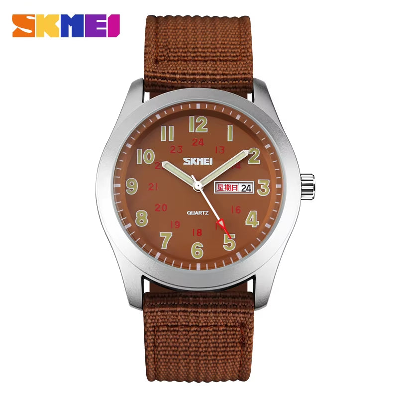 Brand Men'S Watches Waterproof Nylon Strap Analog Display Date Week Men Quartz Watch Casual Men Wristwatch