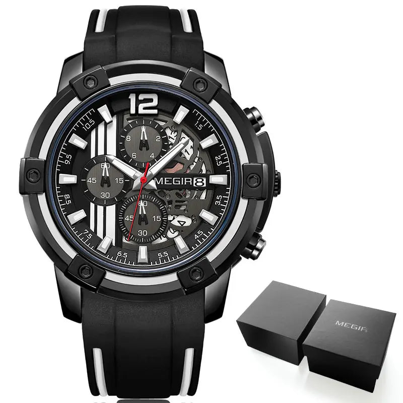 Men'S Black Silicone Strap Quartz Watches Chronograph Sports Wristwatch for Man 3Atm Waterproof Luminous Hands 2097 Yellow
