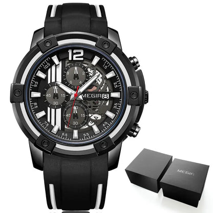 Men'S Black Silicone Strap Quartz Watches Chronograph Sports Wristwatch for Man 3Atm Waterproof Luminous Hands 2097 Yellow