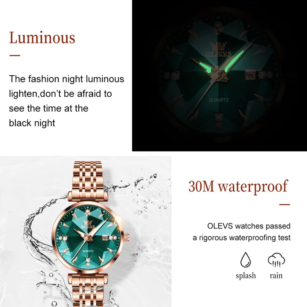 5536 Woman Watch Fashion Rhombus Mirror Calendar Quartz Watch for Women Original Waterproof Ladies Wristwatch Steel Strap