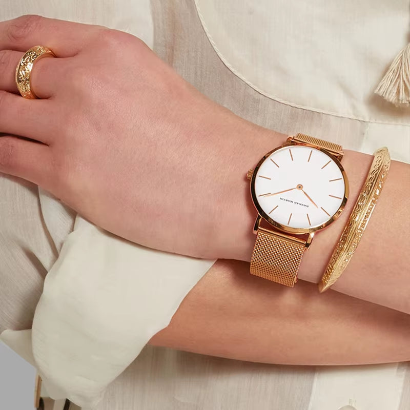 Brand 1Set Gift Women Bracelet Watch Japan Quartz Movement 36Mm Stainless Steel Mesh Gold Watches Relogio Feminino