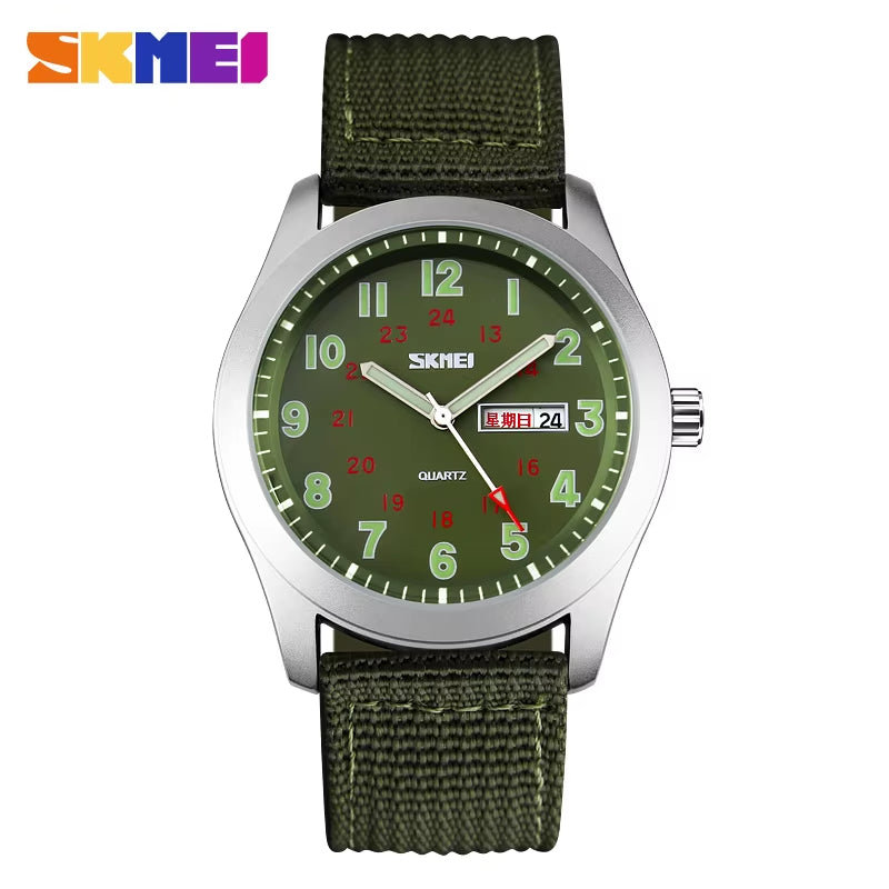 Brand Men'S Watches Waterproof Nylon Strap Analog Display Date Week Men Quartz Watch Casual Men Wristwatch