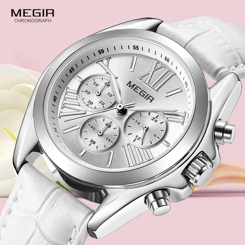 2019 New Luxury Leather Watch Women Female Top Brand Chronograph Quartz Wristwatch Lady Relogios Femininos Clock 2114 White