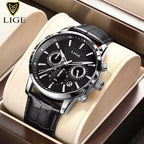 2025 New Mens Watches LIGE Top Brand Luxury Leather Casual Quartz Watch Men'S Sport Waterproof Clock Watch Relogio Masculino+Box