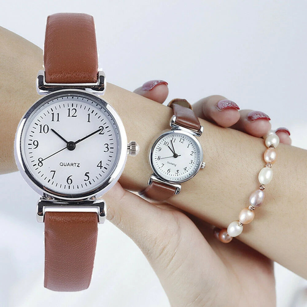 Women round Analog Clock Ladies Fashion Wrist Watches Female Gift Watch Classic Women'S Casual Quartz Leather Band Strap Watch
