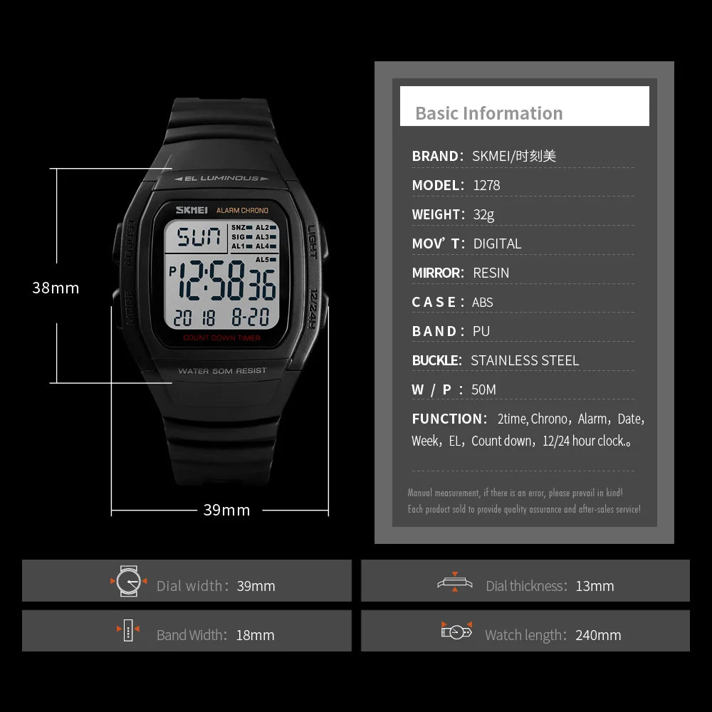 Fashion Men Watches Waterproof Sports Digital LED Alarm Chrono Electronic Clock Man Student Wristwatch Relogio Masculino