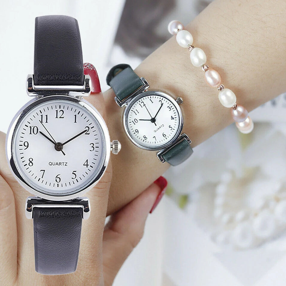 Women round Analog Clock Ladies Fashion Wrist Watches Female Gift Watch Classic Women'S Casual Quartz Leather Band Strap Watch