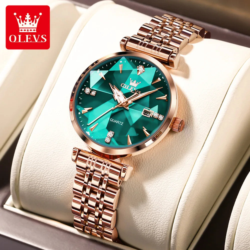 5536 Woman Watch Fashion Rhombus Mirror Calendar Quartz Watch for Women Original Waterproof Ladies Wristwatch Steel Strap