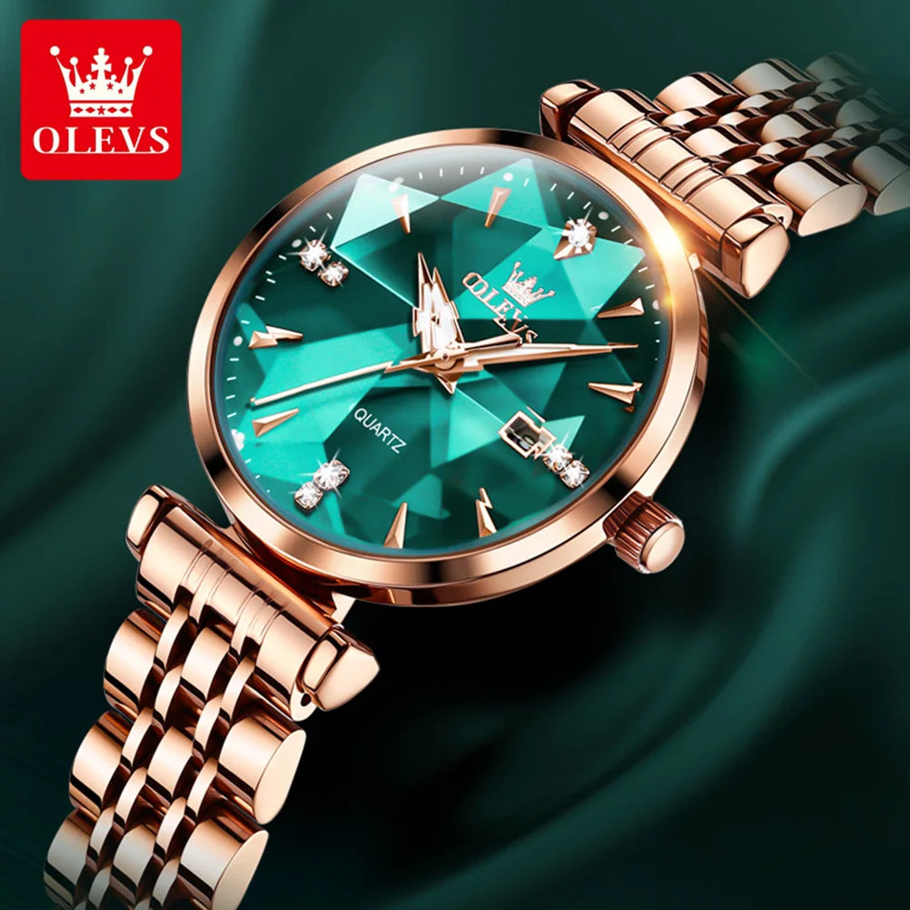 5536 Woman Watch Fashion Rhombus Mirror Calendar Quartz Watch for Women Original Waterproof Ladies Wristwatch Steel Strap