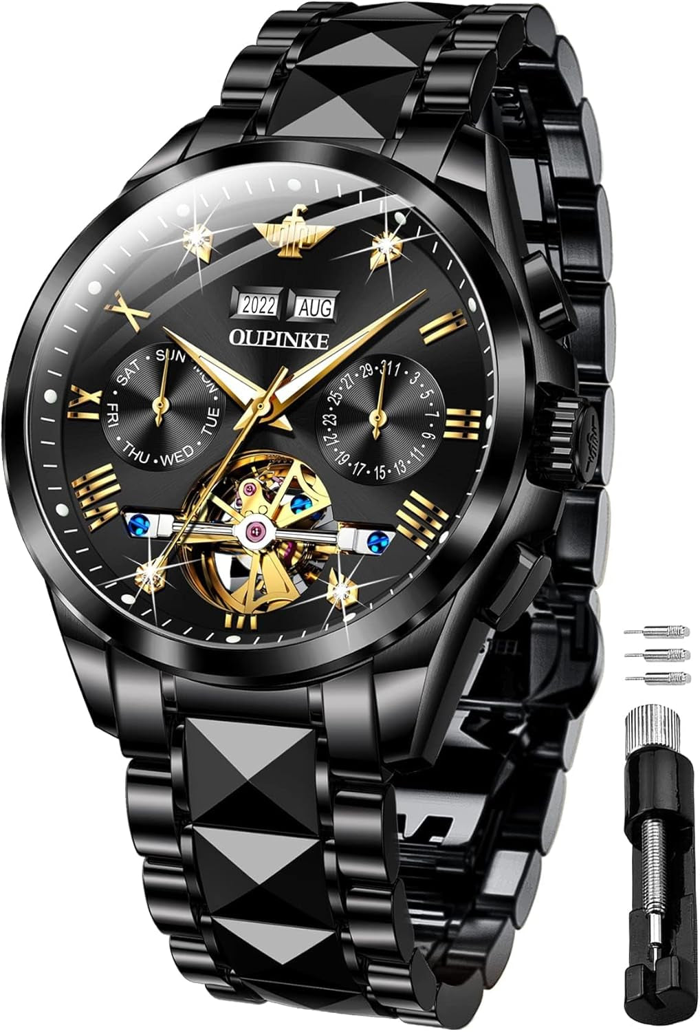 Reloj Mecánico Esqueleto Dorado para Hombre