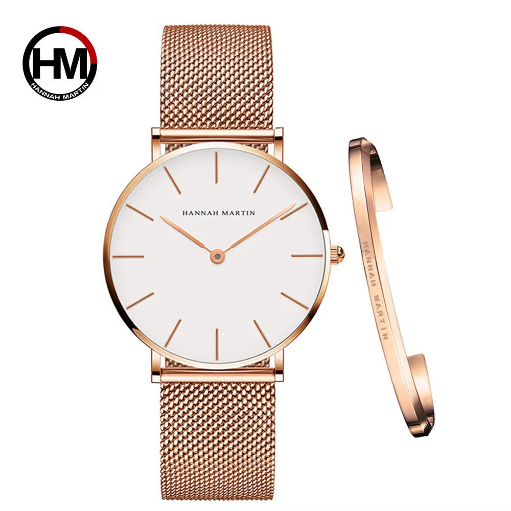 Brand 1Set Gift Women Bracelet Watch Japan Quartz Movement 36Mm Stainless Steel Mesh Gold Watches Relogio Feminino