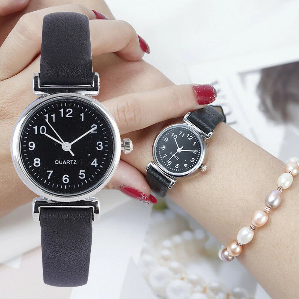 Women round Analog Clock Ladies Fashion Wrist Watches Female Gift Watch Classic Women'S Casual Quartz Leather Band Strap Watch