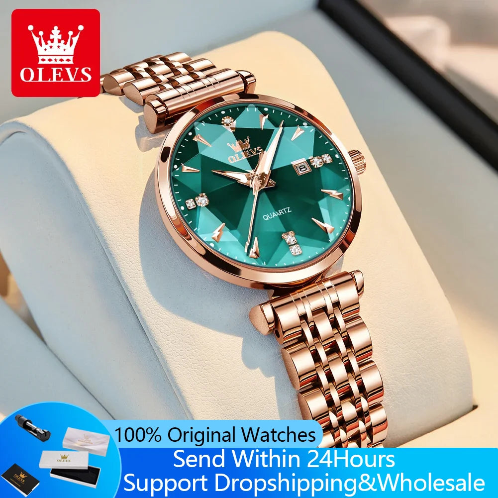 5536 Woman Watch Fashion Rhombus Mirror Calendar Quartz Watch for Women Original Waterproof Ladies Wristwatch Steel Strap