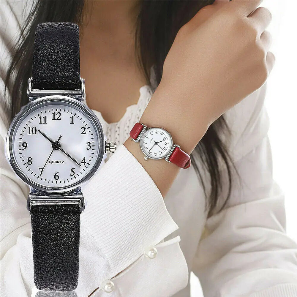 Women round Analog Clock Ladies Fashion Wrist Watches Female Gift Watch Classic Women'S Casual Quartz Leather Band Strap Watch