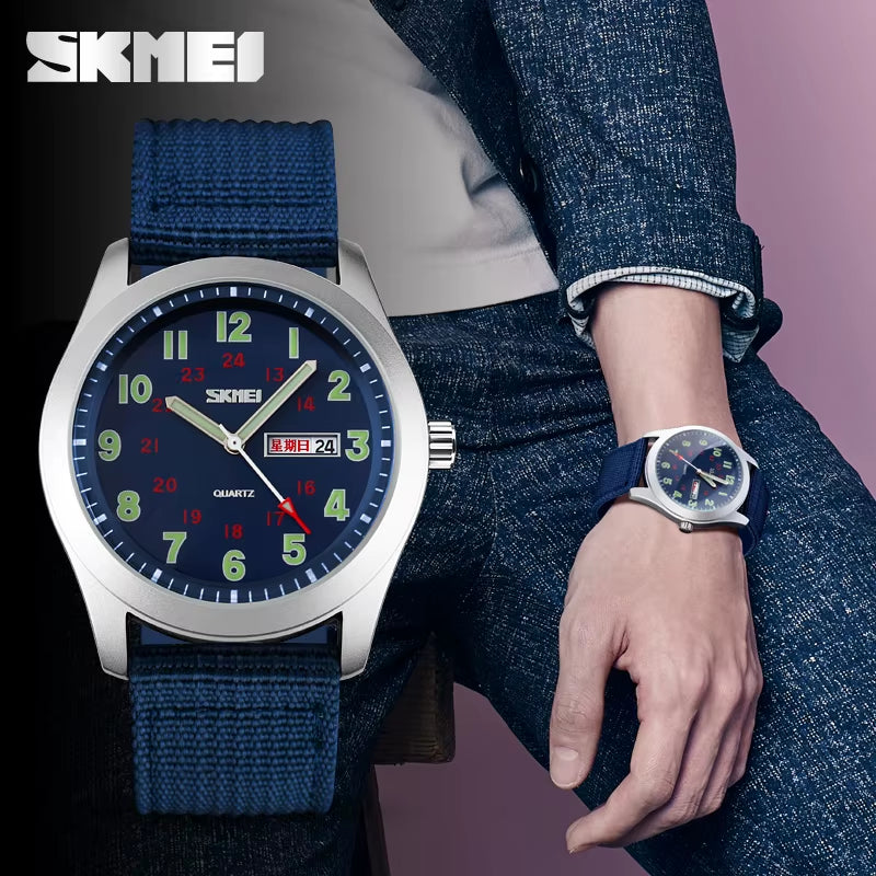 Brand Men'S Watches Waterproof Nylon Strap Analog Display Date Week Men Quartz Watch Casual Men Wristwatch