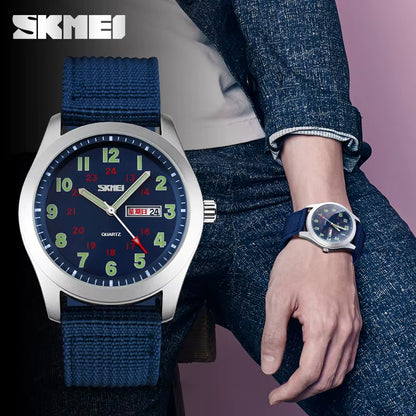 Brand Men'S Watches Waterproof Nylon Strap Analog Display Date Week Men Quartz Watch Casual Men Wristwatch