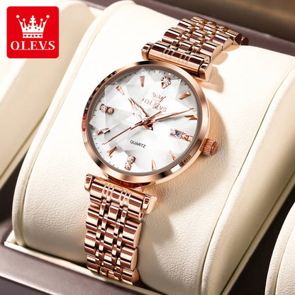 5536 Woman Watch Fashion Rhombus Mirror Calendar Quartz Watch for Women Original Waterproof Ladies Wristwatch Steel Strap