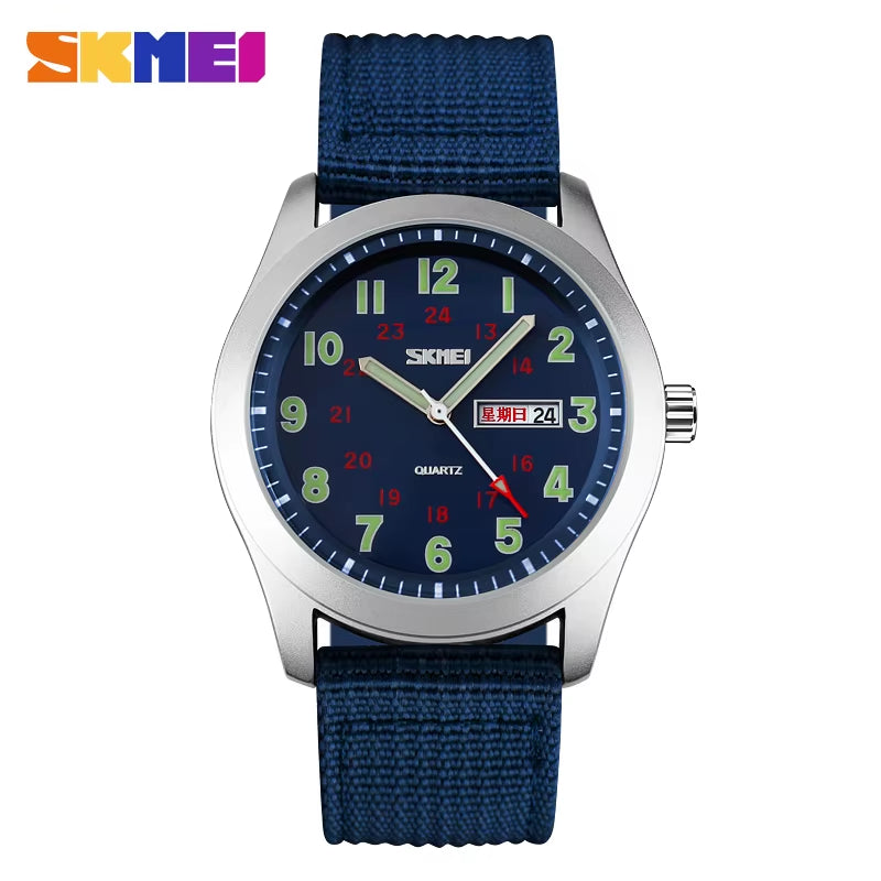 Brand Men'S Watches Waterproof Nylon Strap Analog Display Date Week Men Quartz Watch Casual Men Wristwatch