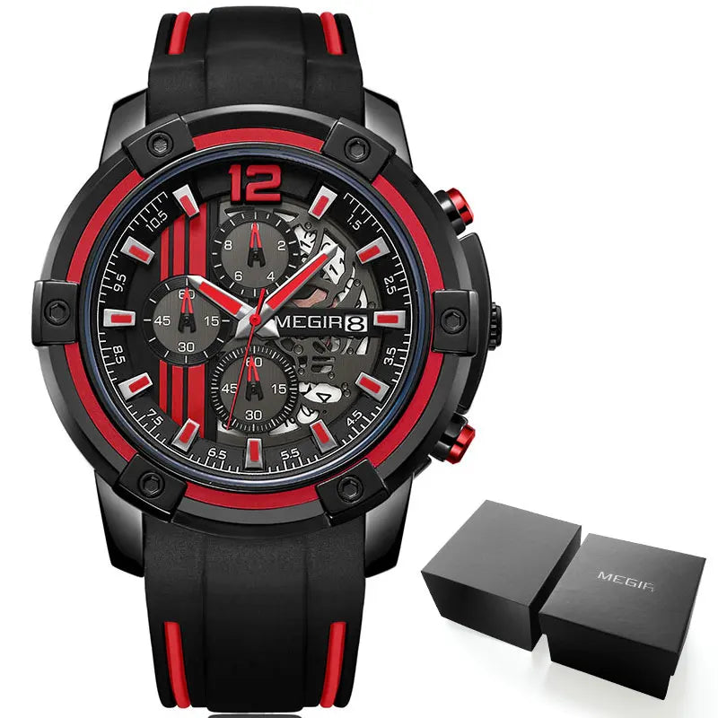 Men'S Black Silicone Strap Quartz Watches Chronograph Sports Wristwatch for Man 3Atm Waterproof Luminous Hands 2097 Yellow