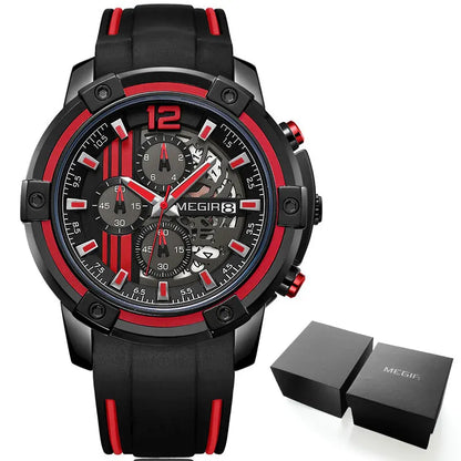 Men'S Black Silicone Strap Quartz Watches Chronograph Sports Wristwatch for Man 3Atm Waterproof Luminous Hands 2097 Yellow