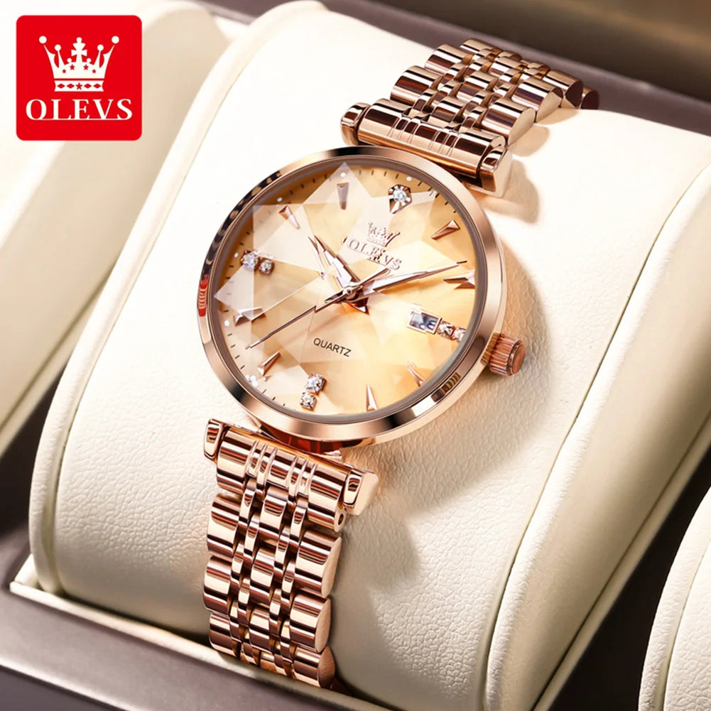 5536 Woman Watch Fashion Rhombus Mirror Calendar Quartz Watch for Women Original Waterproof Ladies Wristwatch Steel Strap