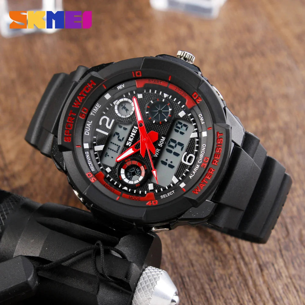 Brand 50M Waterproof Children'S Watches LED Multifunction Dual Time Quartz Digital Kids Wrist Watches Children Dress Watch