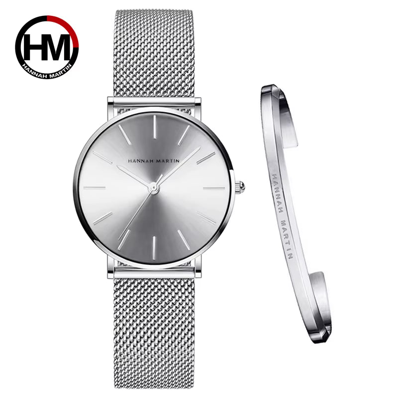 Brand 1Set Gift Women Bracelet Watch Japan Quartz Movement 36Mm Stainless Steel Mesh Gold Watches Relogio Feminino