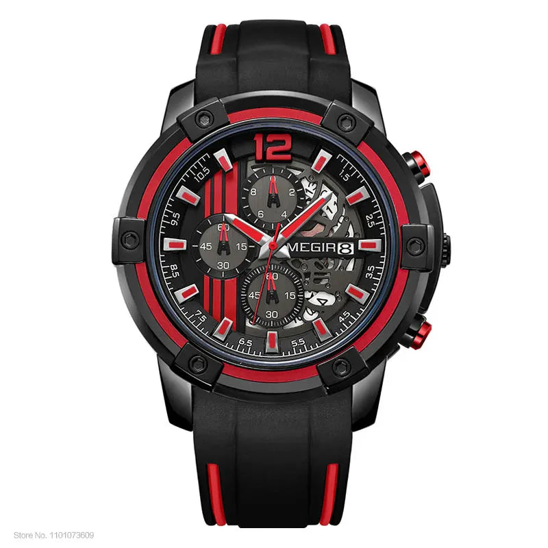 Men'S Black Silicone Strap Quartz Watches Chronograph Sports Wristwatch for Man 3Atm Waterproof Luminous Hands 2097 Yellow