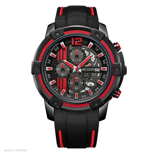 Men'S Black Silicone Strap Quartz Watches Chronograph Sports Wristwatch for Man 3Atm Waterproof Luminous Hands 2097 Yellow