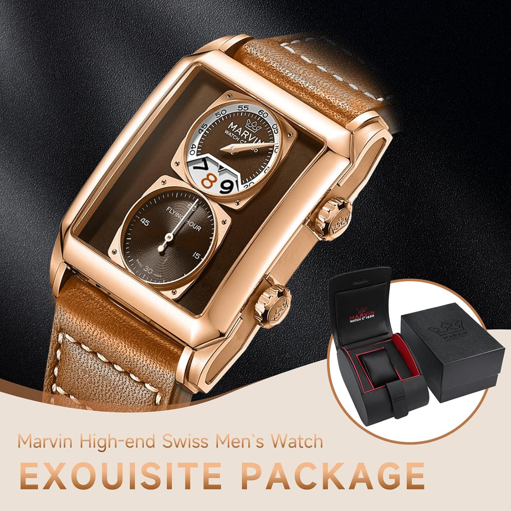 Reloj Suizo Rectangular para Hombre con Correa de Cuero