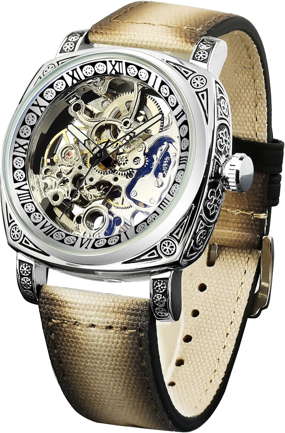 Reloj Mecánico Esqueleto Retro Cuadrado