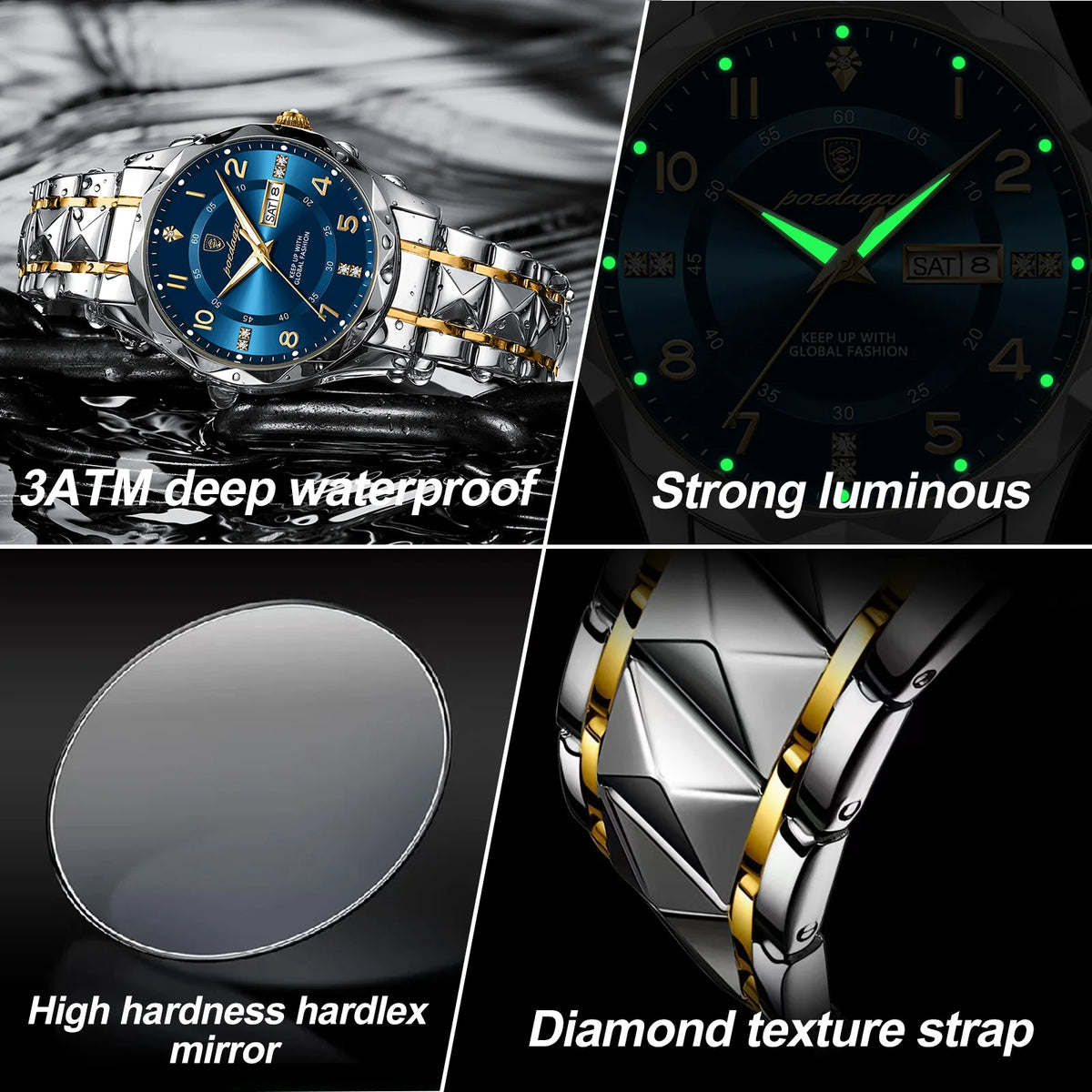 Luxury Men Quartz Watch Waterproof Date Week Luminous Wristwatch Stainless Steel Men'S Watches Male Clock Sports Reloj