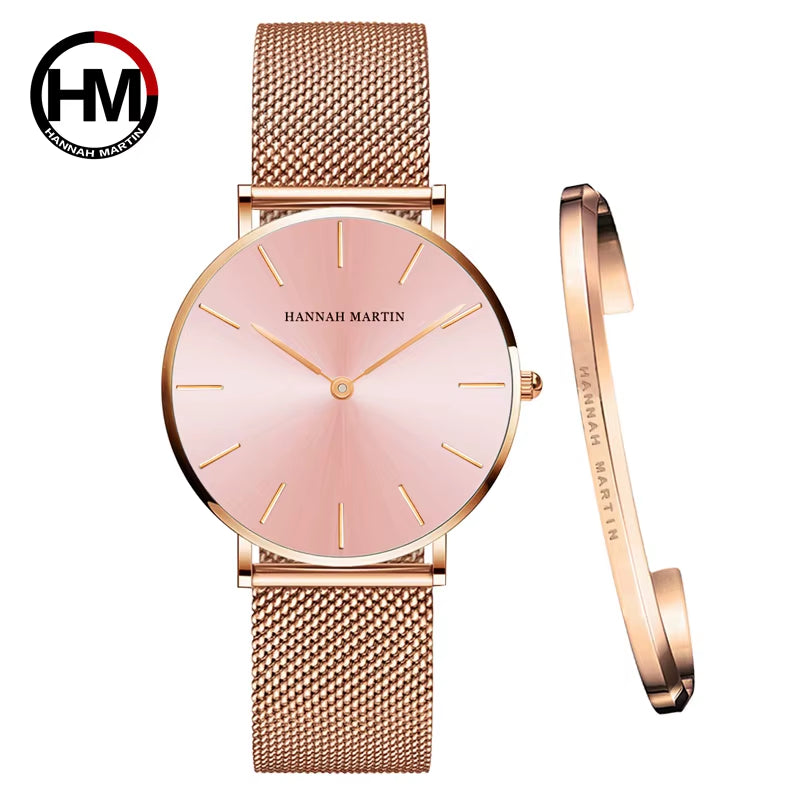 Brand 1Set Gift Women Bracelet Watch Japan Quartz Movement 36Mm Stainless Steel Mesh Gold Watches Relogio Feminino