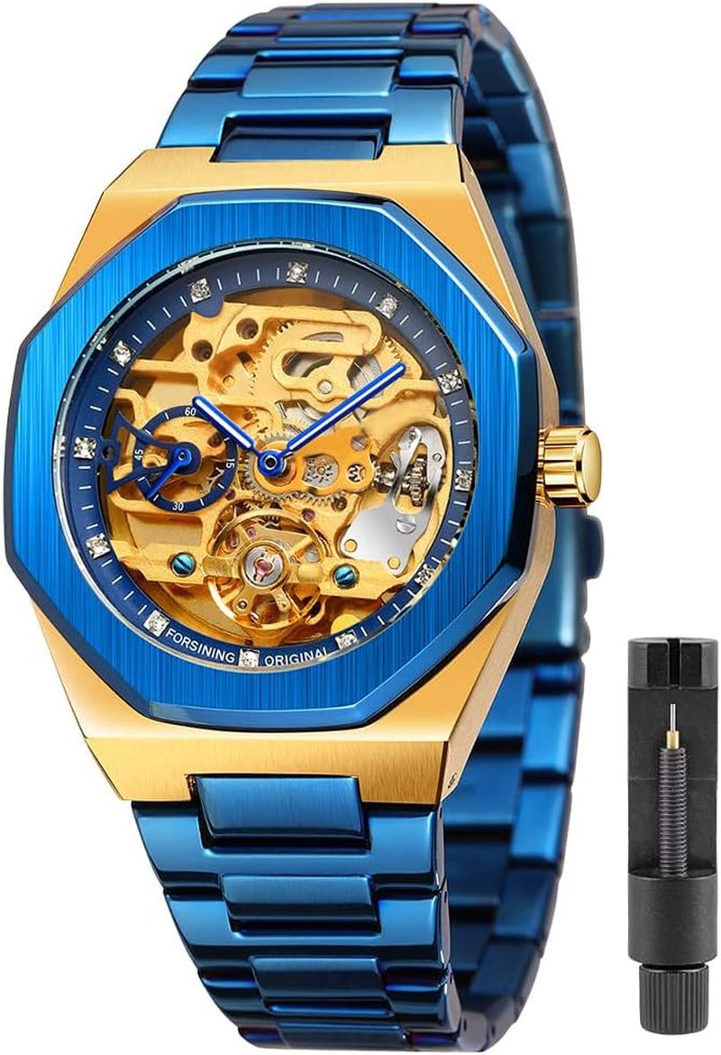 Reloj Automático Esqueleto Azul