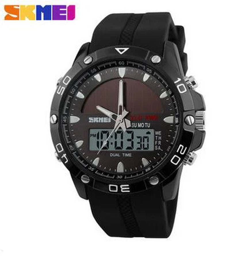 Watches Men Waterproof Solar Power Sports Casual Watch Man Men'S Wristwatches 2 Time Zone Digital Quartz LED Clock Men