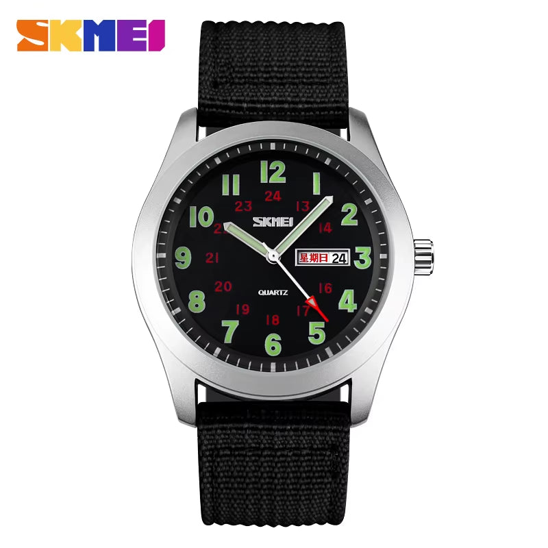 Brand Men'S Watches Waterproof Nylon Strap Analog Display Date Week Men Quartz Watch Casual Men Wristwatch