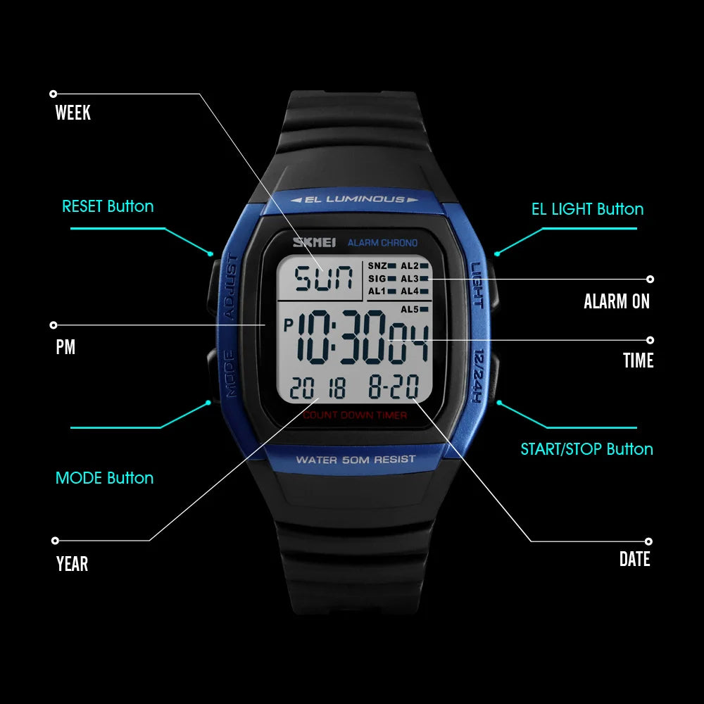 Fashion Men Watches Waterproof Sports Digital LED Alarm Chrono Electronic Clock Man Student Wristwatch Relogio Masculino