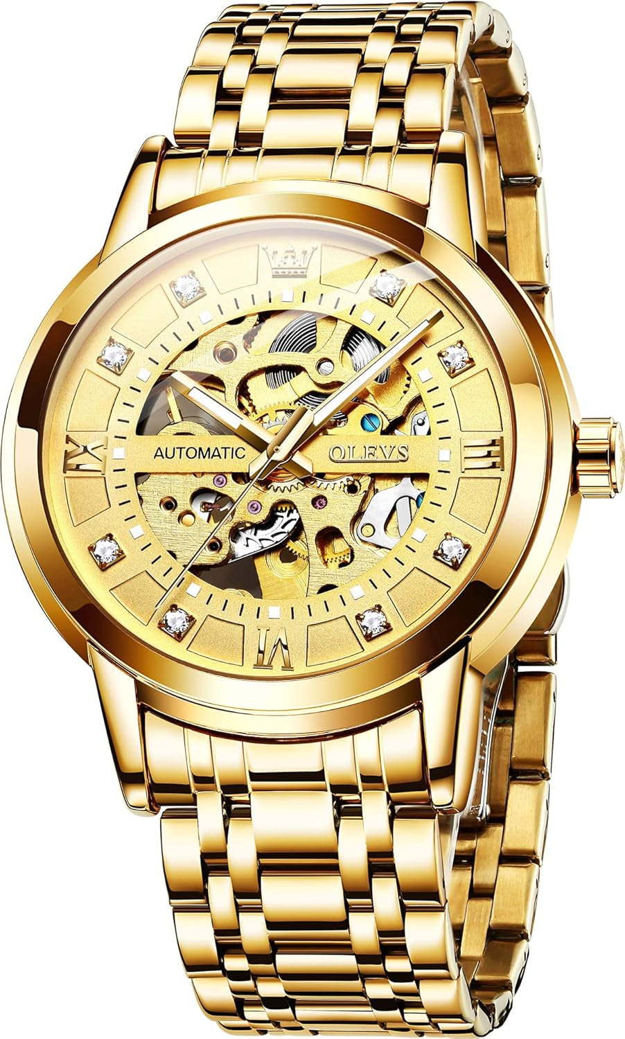 Reloj Mecánico Automático Esqueleto Dorado para Hombre