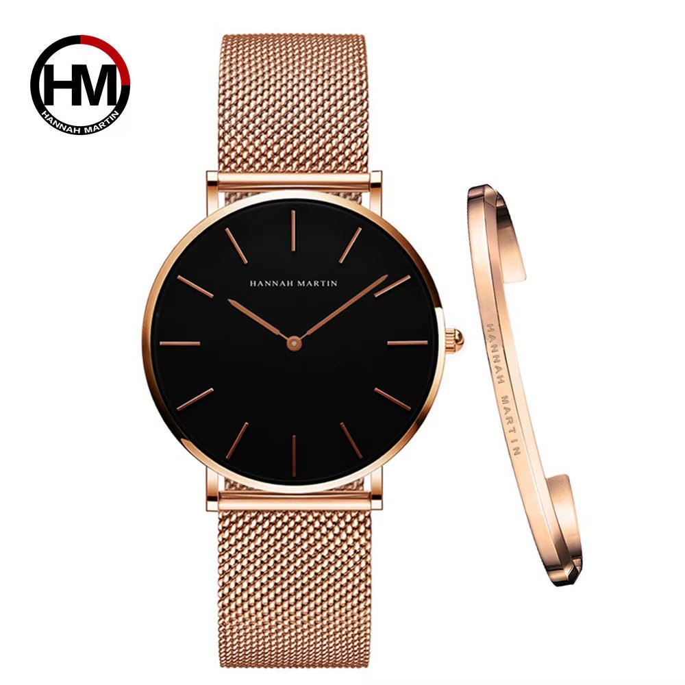 Brand 1Set Gift Women Bracelet Watch Japan Quartz Movement 36Mm Stainless Steel Mesh Gold Watches Relogio Feminino