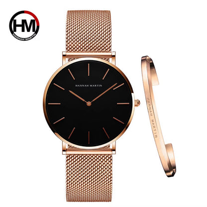 Brand 1Set Gift Women Bracelet Watch Japan Quartz Movement 36Mm Stainless Steel Mesh Gold Watches Relogio Feminino