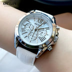 2019 New Luxury Leather Watch Women Female Top Brand Chronograph Quartz Wristwatch Lady Relogios Femininos Clock 2114 White