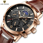 2025 New Mens Watches LIGE Top Brand Luxury Leather Casual Quartz Watch Men'S Sport Waterproof Clock Watch Relogio Masculino+Box