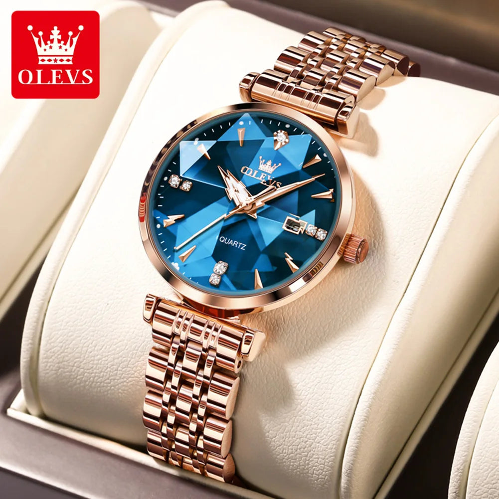 5536 Woman Watch Fashion Rhombus Mirror Calendar Quartz Watch for Women Original Waterproof Ladies Wristwatch Steel Strap
