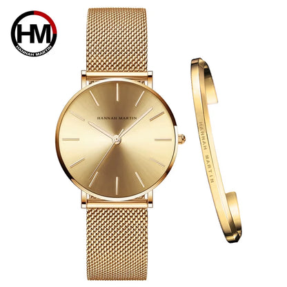 Brand 1Set Gift Women Bracelet Watch Japan Quartz Movement 36Mm Stainless Steel Mesh Gold Watches Relogio Feminino