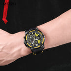Men'S Black Silicone Strap Quartz Watches Chronograph Sports Wristwatch for Man 3Atm Waterproof Luminous Hands 2097 Yellow